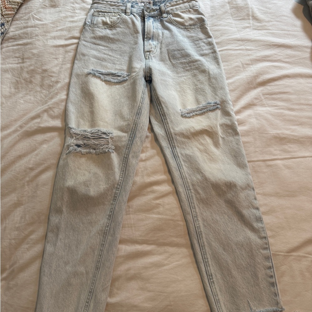 Blue Ankle Cropped Distressed Jeans